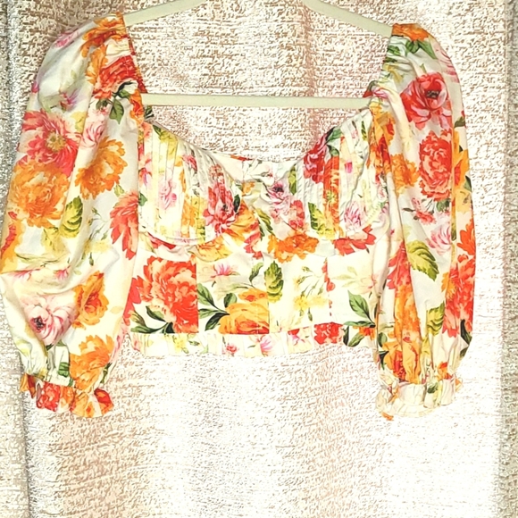 Love Bell High Waist Floral top and Shorts set Vibrant Orange Pink - Picture 4 of 14